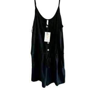 NWT Romper, Black Button-Front, Rayon Viscose Spandex, Drawstring Casual Lounge